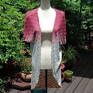 Signature Studio Red and White Cardigan Sweater Open Front